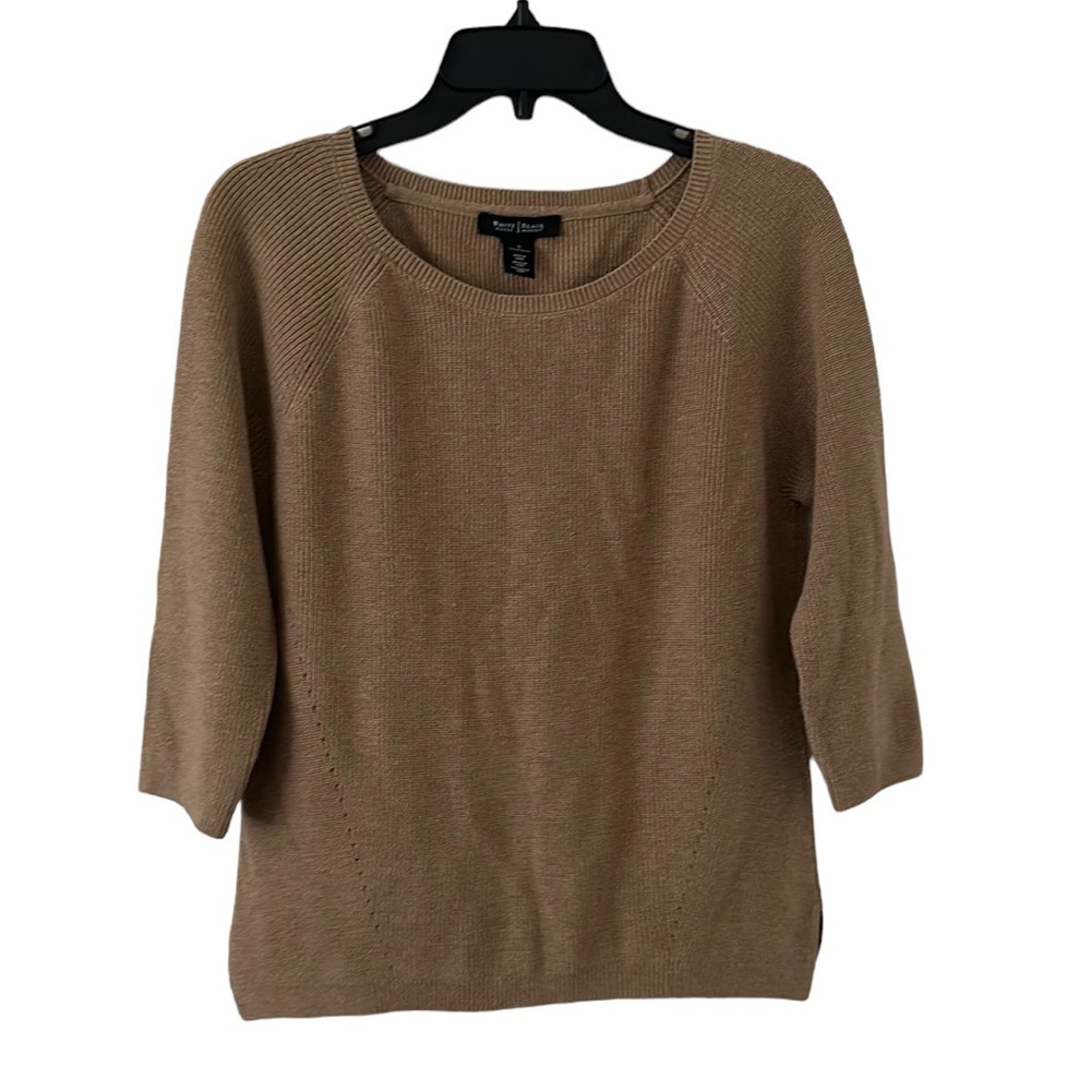 White House Black‎ Market Tan Knitted Wool Blend Crewneck Sweater Size S